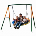 Kdymod 60 Inch Saucer Swing Set with 900D Oxford Disc Seat, Double A‑Frame Heavy Duty Metal Swing Set, Backyard Outdoor Playground for Kids Ages 3‑10, Green