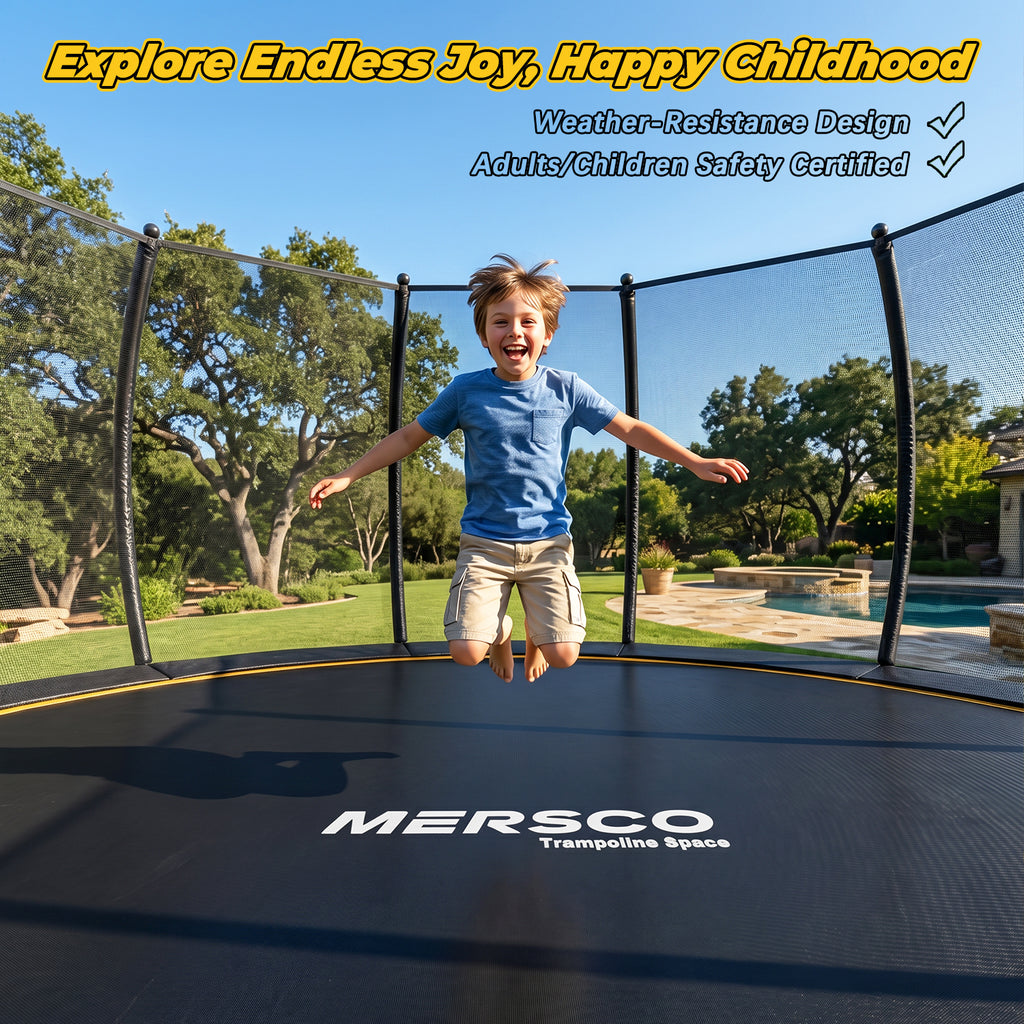 Kdymod Trampoline for Kids and Adults, 15 FT Backyard Recreational Trampoline with Enclosure Net and Ladder, Heavy Duty Rust-Resistant Steel Frame, No Gap Design, Gift for Kids Adults