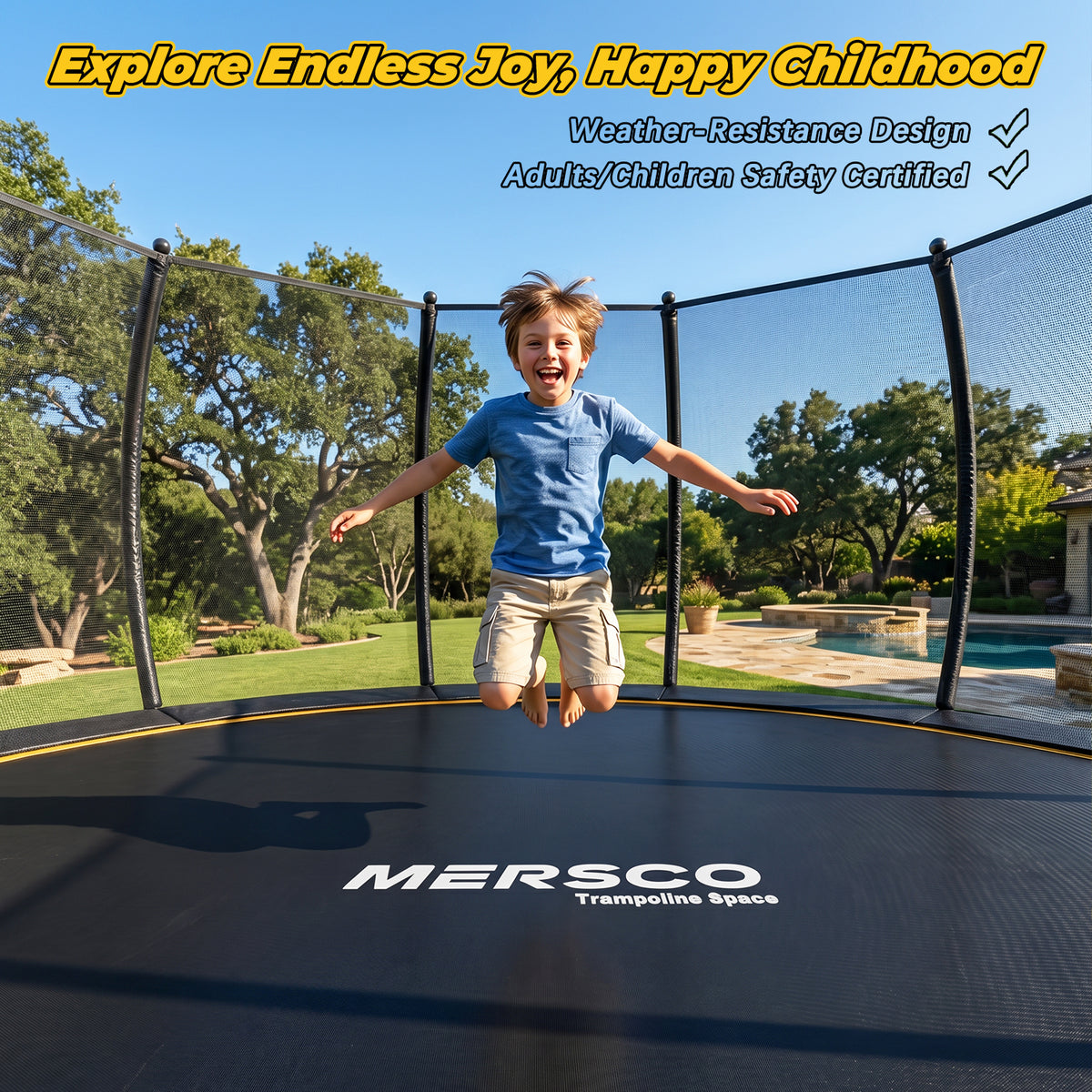 Kdymod Trampoline for Kids and Adults, 15 FT Backyard Recreational Trampoline with Enclosure Net and Ladder, Heavy Duty Rust-Resistant Steel Frame, No Gap Design, Gift for Kids Adults