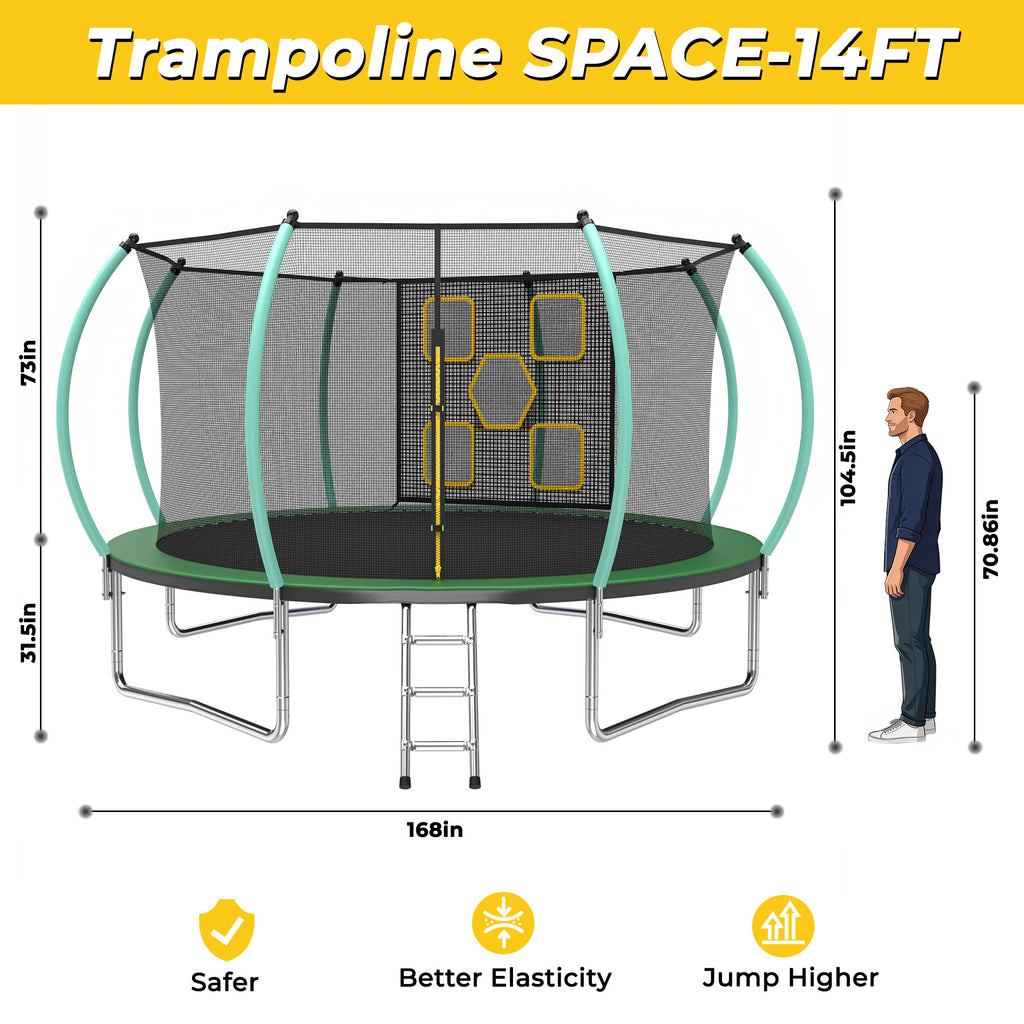 Mersco 14FT Trampoline for Kids with Mulifunctional Target Cloth,Outdoor Recreational Trampolines with Enclosure Net, Ladder for family Fun,Jumping Trampoline SPACE for Boys and Girls Birthday Gifts