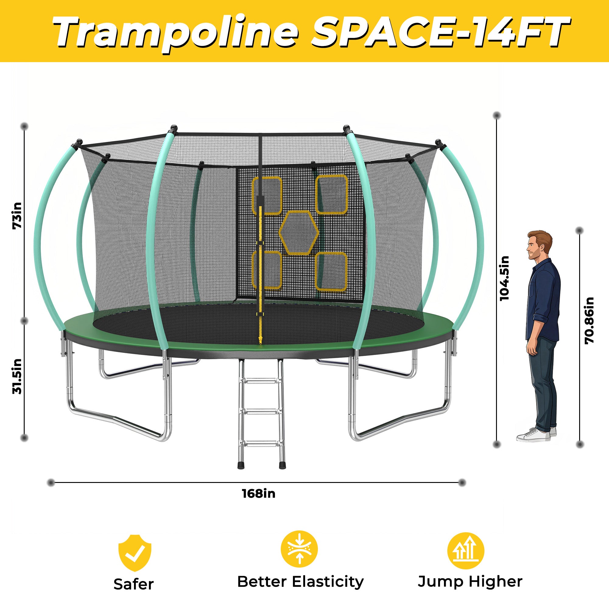Mersco 14FT Trampoline for Kids with Mulifunctional Target Cloth,Outdoor Recreational Trampolines with Enclosure Net, Ladder for family Fun,Jumping Trampoline SPACE for Boys and Girls Birthday Gifts