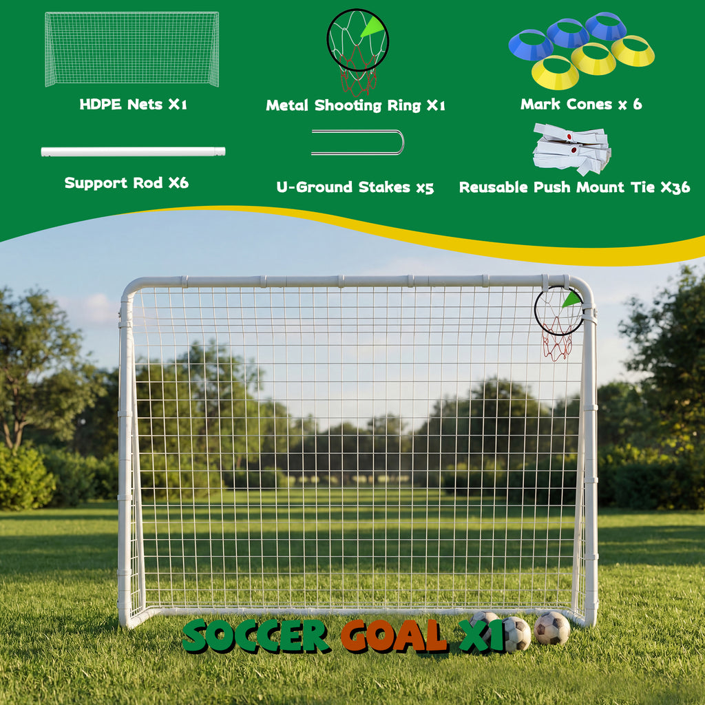 Mersco 8 x 6FT Portable Soccer Goals,Backyard Kids Soccer Net with High-Strength Nets,Soccer Durable Post for Adults Outdoor's Practice Training,Toddler Soccer Toddler Goal for Sports Games,White