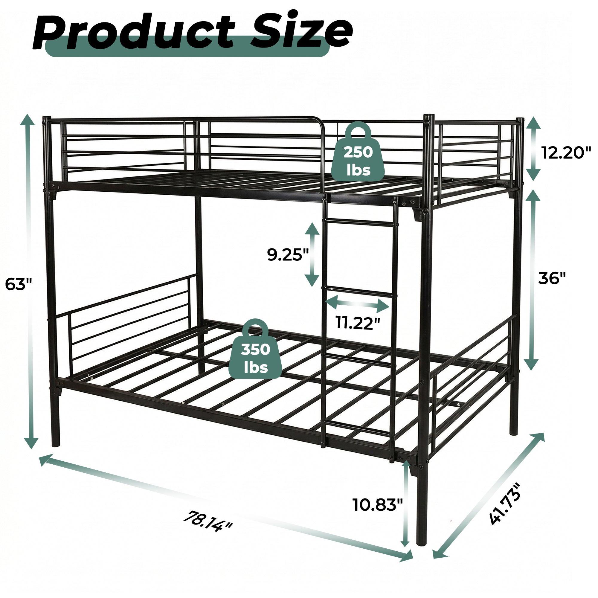 Uiowio Twin over Twin Metal Bunk Bed with Built-in Ladder & Safety Guardrail, Space-Saving Bunk Beds Frame with Storage for Bedroom & Dorm Room, Black