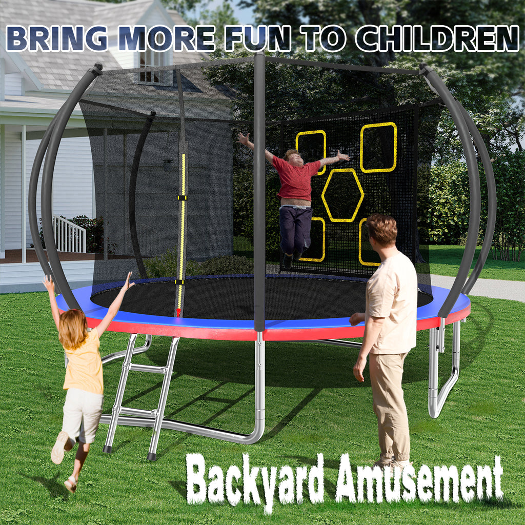 Mersco 12FT Trampoline for Kids with Mulifunctional Target Cloth,Outdoor Recreational Trampolines with Enclosure Net and Ladder,Jumping Trampoline SPACE for Boys and Girls Birthday Gifts,Multicolor