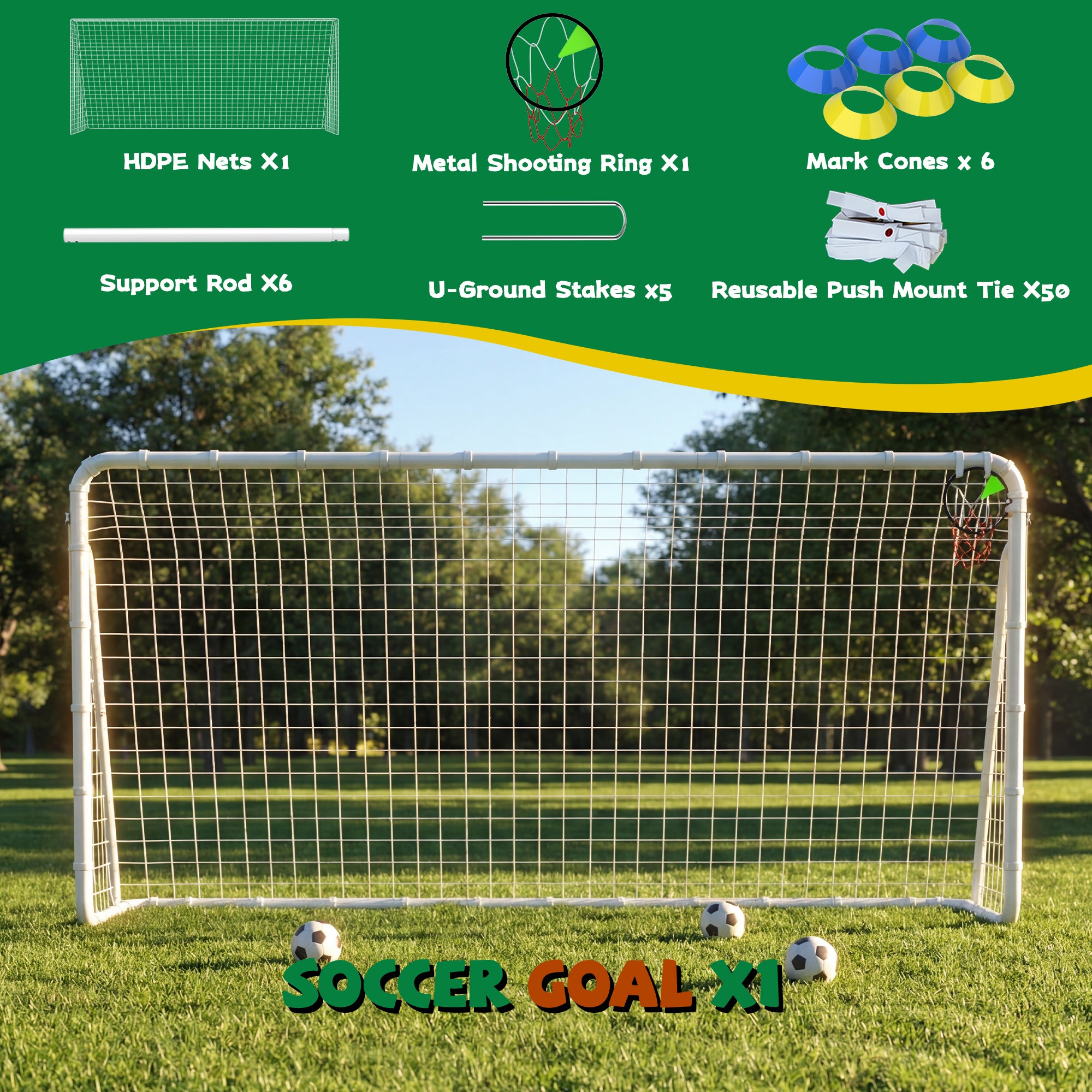 Mersco 12 x 6FT Portable Soccer Goals,Backyard Kids Soccer Net with High-Strength Nets,Soccer Durable Post for Adults Outdoor's Practice Training,Toddler Soccer Toddler Goal for Sports Games,White