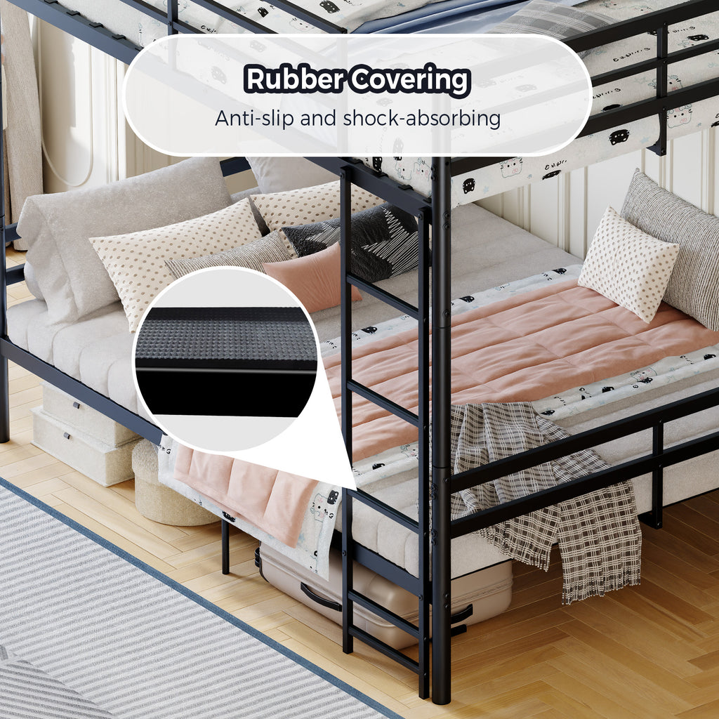 Kdymod Full over Full Metal Bunk Bed with Storage, Converts to 2 Separate Beds, Heavy-Duty & Space-Saving Bed Frame with Built-in Ladder & Safety Guardrail, Black