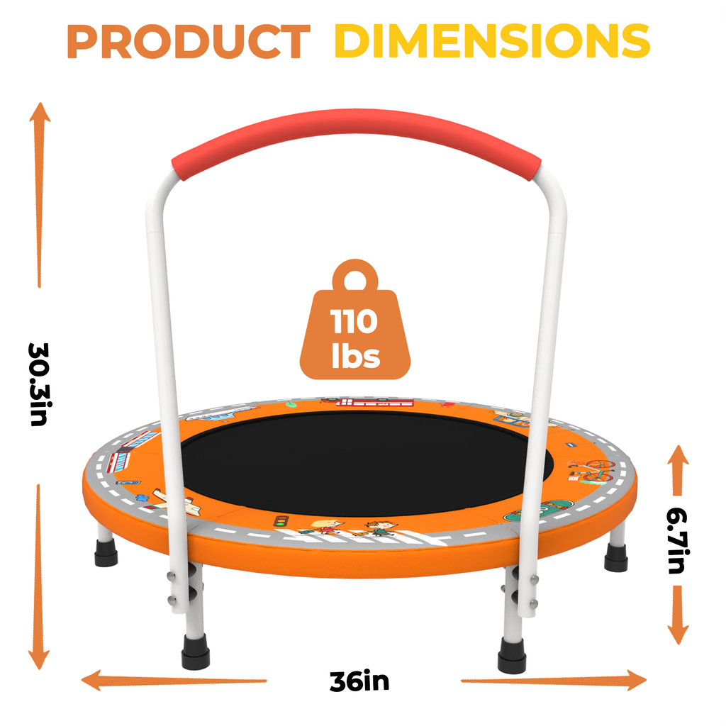 Mersco 36" Kids Trampoline for Toddlers,Indoor & Outdor Trampoline with Handle for 2+ Years Kids,Baby Toys Gifts for Boys Girls, Birthday, Orange