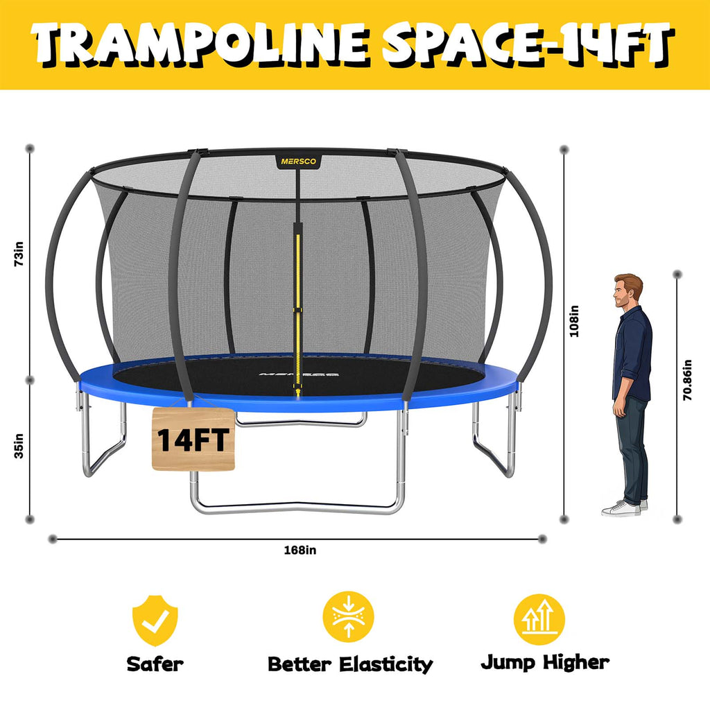 Mersco 14ft Trampoline for Kids and Adults,Pumpkin Outdoor Trampoline with Enclosure and Net,Jumping Trampoline SPACE for Boys and Girls Birthday Gifts,Blue