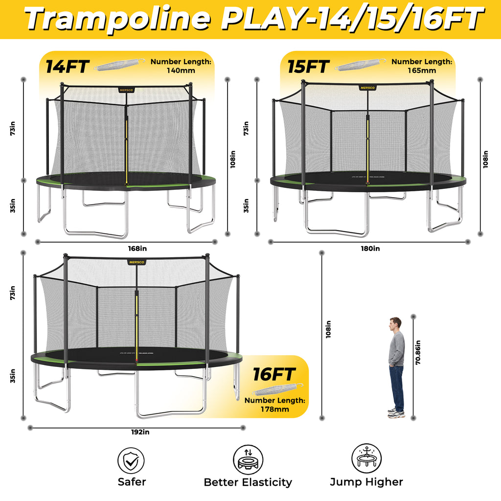 Mersco 16FT Trampoline PLAY Heavy Duty Outdoor Trampoline for Kids, Backyard Trampoline with Enclosure Net for Family Fun,Jumping Trampoline for Boys and Girls Birthday Gift,Green