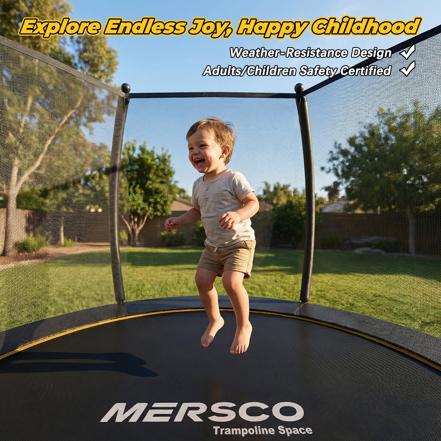 Mersco 10FT Trampoline for Kids with Ladder,Outdoor Recreational Trampolines with Enclosure Net,Jumping Trampoline SPACE for Kid Birthday and Festival Gift,Black