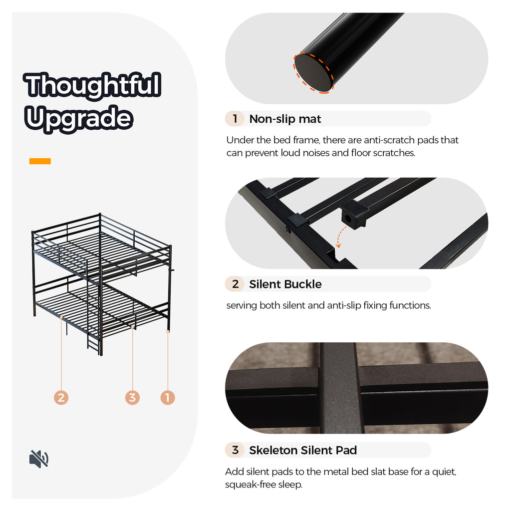 Kdymod Queen over Queen Metal Bunk Bed with Storage, Converts to 2 Separate Beds, Heavy-Duty & Space-Saving Bed Frame with Built-in Ladder & Safety Guardrail, Black