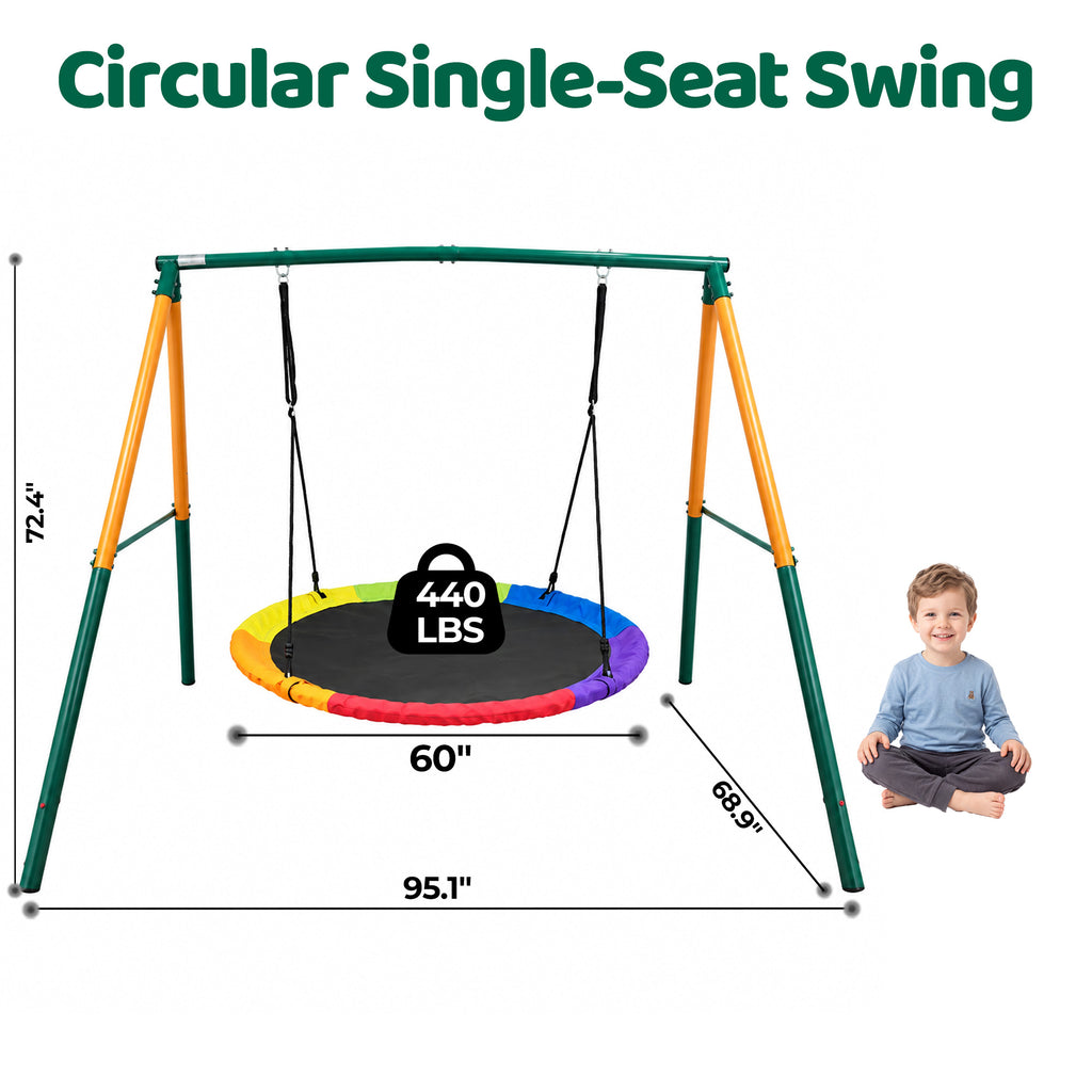 Mersco 60" Saucer Swing with Stand for Adults & Kids, Extra-Large Detachable Round Swing, 440 lbs Heavy-Duty A-Frame for Small Backyards & Camping,Green