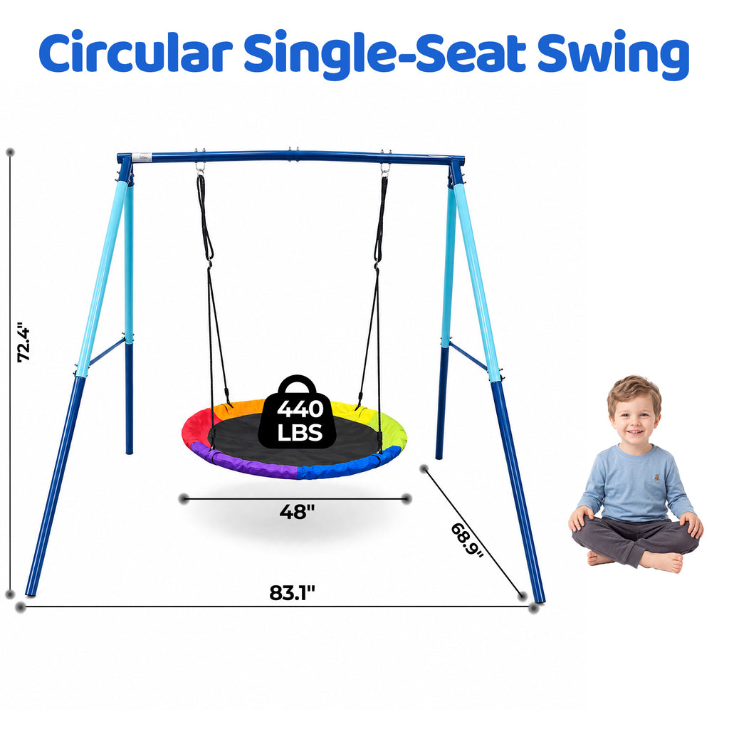Mersco 48"Swing Set for Backyard with Stand,440 LBS Saucer Swing for Kids Outdoor with Heavy-Duty Metal Frame & Adjustable Ropes Round Swing,Blue