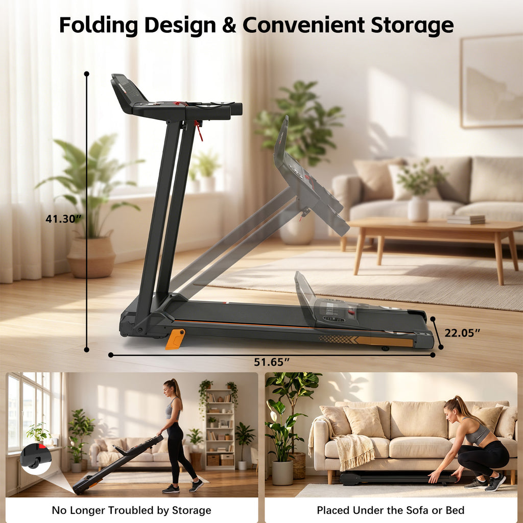 Cirui Walking Pad Treadmills with Handle , 4-in-1 Portable 14% Incline Under Desk Treadmill with APP, 300 LBS Capacity Folding Treadmill with 3.5 HP Quiet Brushless for Home and Office，Black