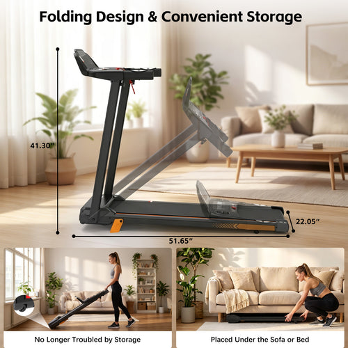 Cirui Walking Pad Treadmills with Handle , 4-in-1 Portable 14% Incline Under Desk Treadmill with APP, 300 LBS Capacity Folding Treadmill with 3.5 HP Quiet Brushless for Home and Office，Black