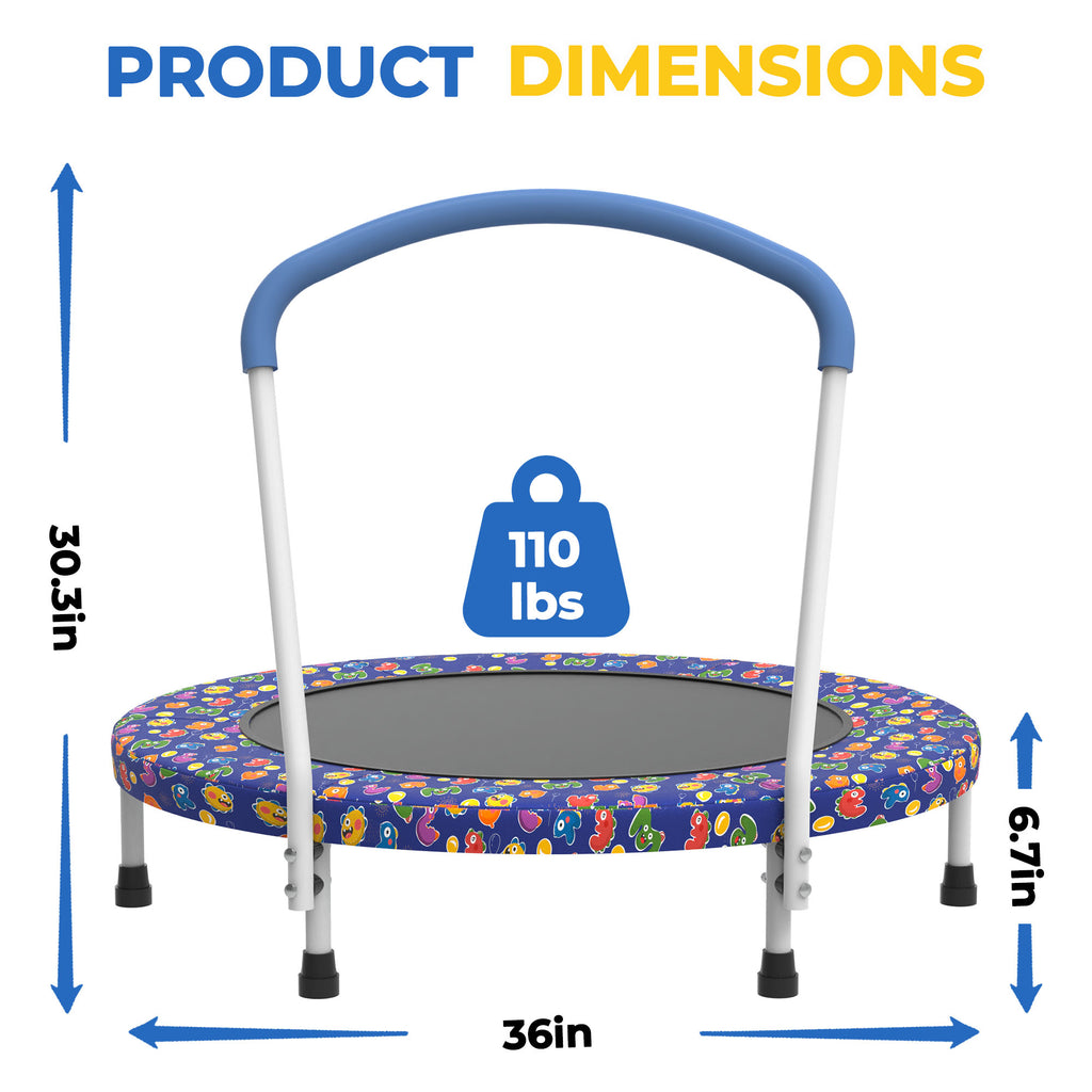 Mersco 36" Trampoline for Kids Indoor Trampoline with Handle for 2+ Years Kids Print