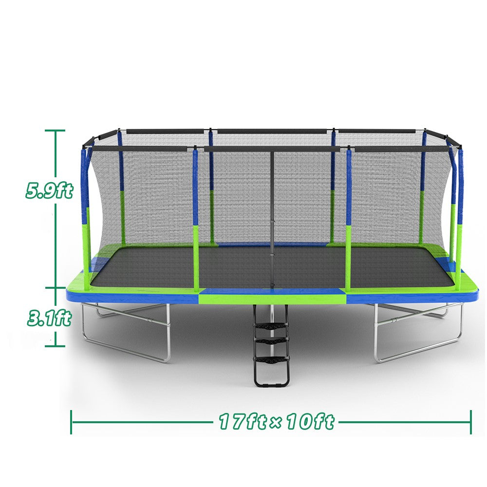 Mersco 10x17ft Large Rectangle Trampoline with Enclosure Net,Outdoor JumpingTrampoline with ladder for Kids and Adults,Birthday Party Gifts for Boys and Girls,Green and Blue