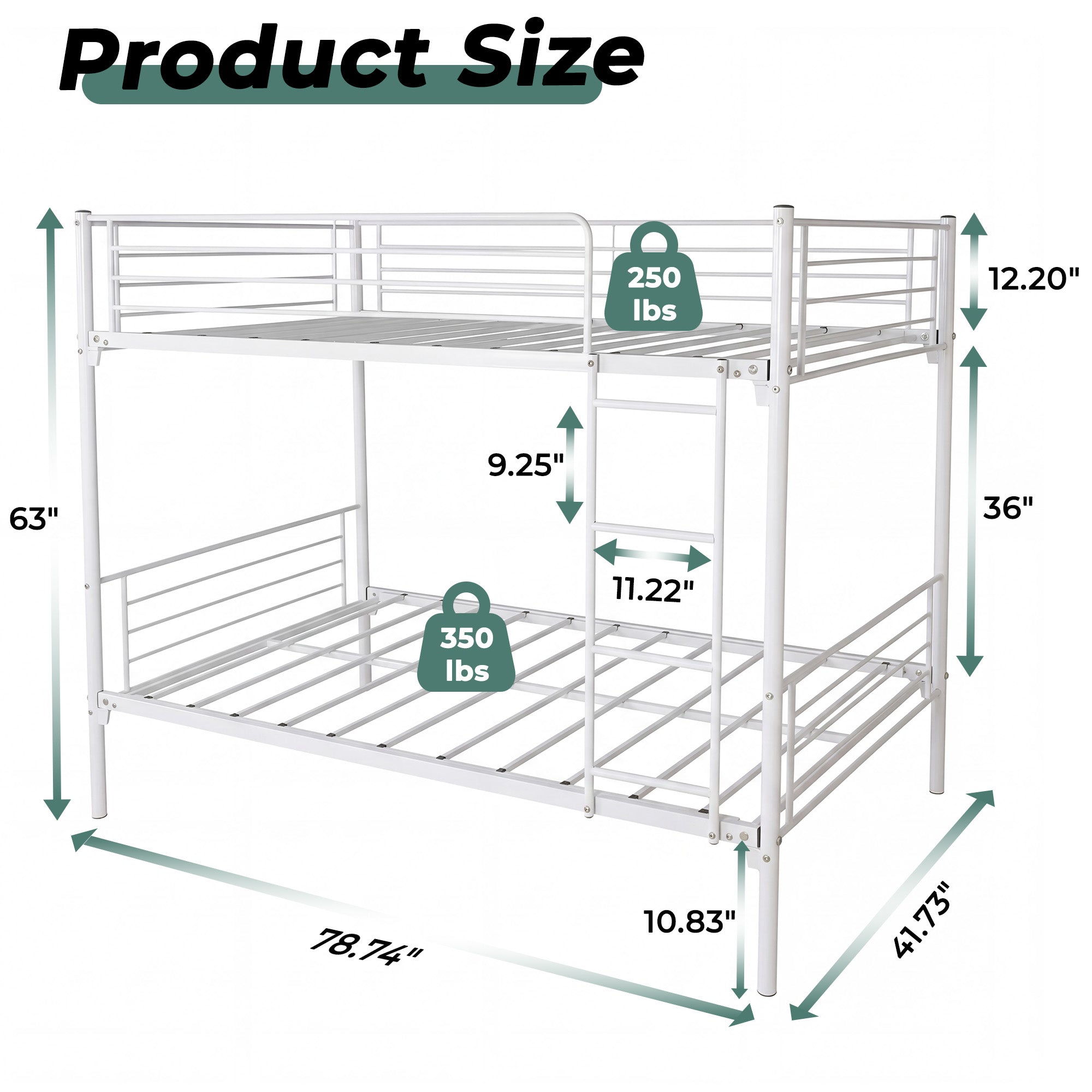 Uiowio Twin over Twin Metal Bunk Bed with Built-in Ladder & Safety Guardrail, Space-Saving Bunk Beds Frame with Storage for Bedroom & Dorm Room, Black