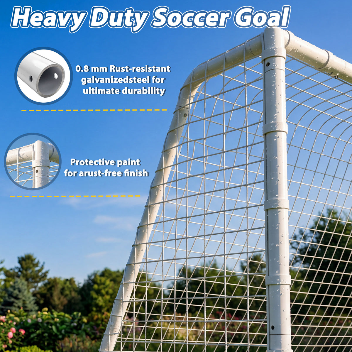 Mersco 16x7 FT Soccer Goal for Backyard, Heavy-Duty Metal Soccer Net, with Shooting Ring, Stakes & Cones, Soccer Training Equipment Set, Soccer Goal for Kids and Adults