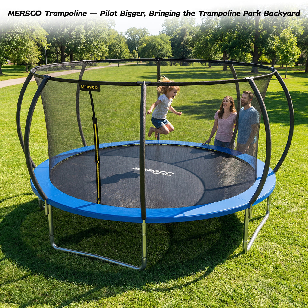 Mersco 14ft Trampoline for Kids and Adults,Pumpkin Outdoor Trampoline with Enclosure and Net,Jumping Trampoline SPACE for Boys and Girls Birthday Gifts,Blue