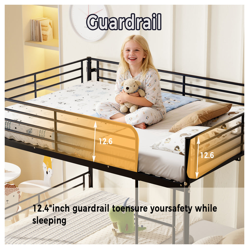 Kdymod Full over Full Metal Bunk Bed with Storage Drawers, Heavy Duty Bed Frame Converts to 2 Separate Beds with Safety Guardrail & Built-in Ladder, LED Lights & Charging Station, Black