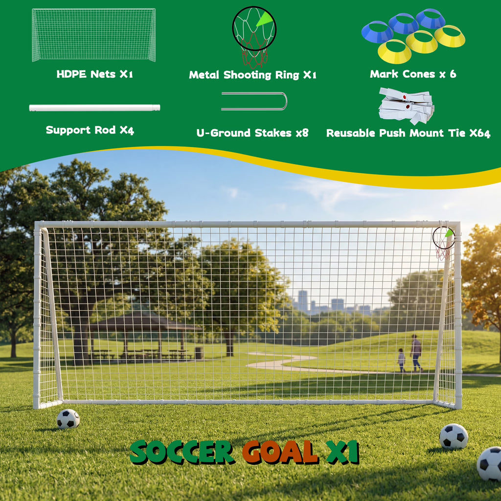 Kdymod 16×7 FT Portable Soccer Goal for Backyard, Easy Assembly Outdoor Soccer Goal Set for Kids and Adults (White)
