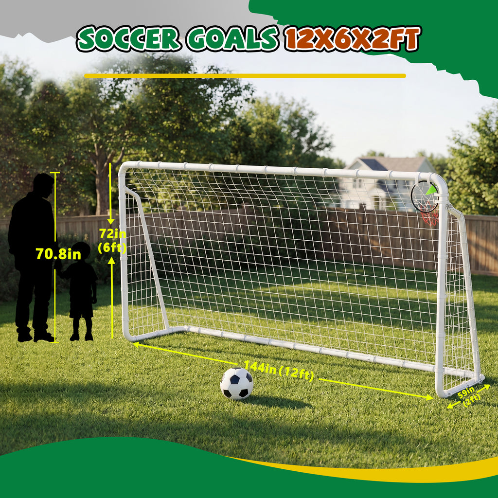 Mersco 12 x 6FT Portable Soccer Goals,Backyard Kids Soccer Net with High-Strength Nets,Soccer Durable Post for Adults Outdoor's Practice Training,Toddler Soccer Toddler Goal for Sports Games,White
