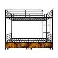 Kdymod Full over Full Metal Bunk Bed with Storage Drawers, Heavy Duty Bed Frame Converts to 2 Separate Beds with Safety Guardrail & Built-in Ladder, LED Lights & Charging Station, Black