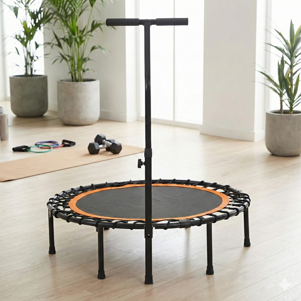 Mersco 40'' Foldable Mini Sports trampoline,450LBS Rebounder Trampoline for Home Gym,Cardio & Strength Training,Fitness Trampoline with Adjustable Handle, Stable & Quiet, Indoor Outdoor, Black
