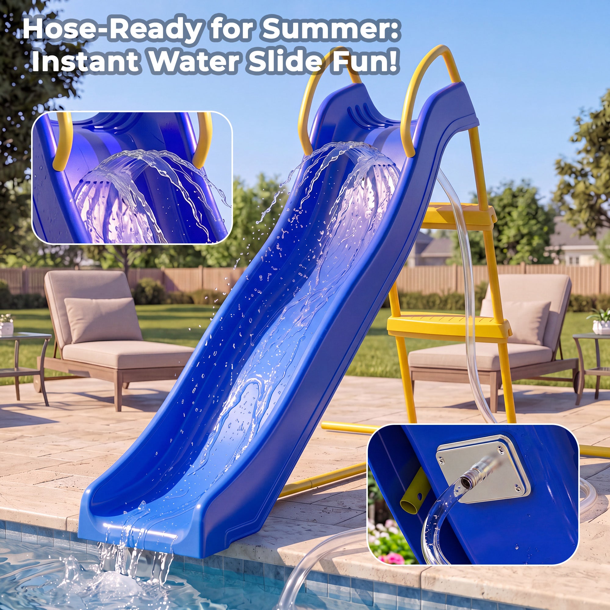 Mersco Kid Outdoor Indoor Slide,Water Slides for Backyard with Water Pipe & 5 Anchors,Playground Freestanding Slide Equipment for Boys and Girls Birthday Gifts,Blue