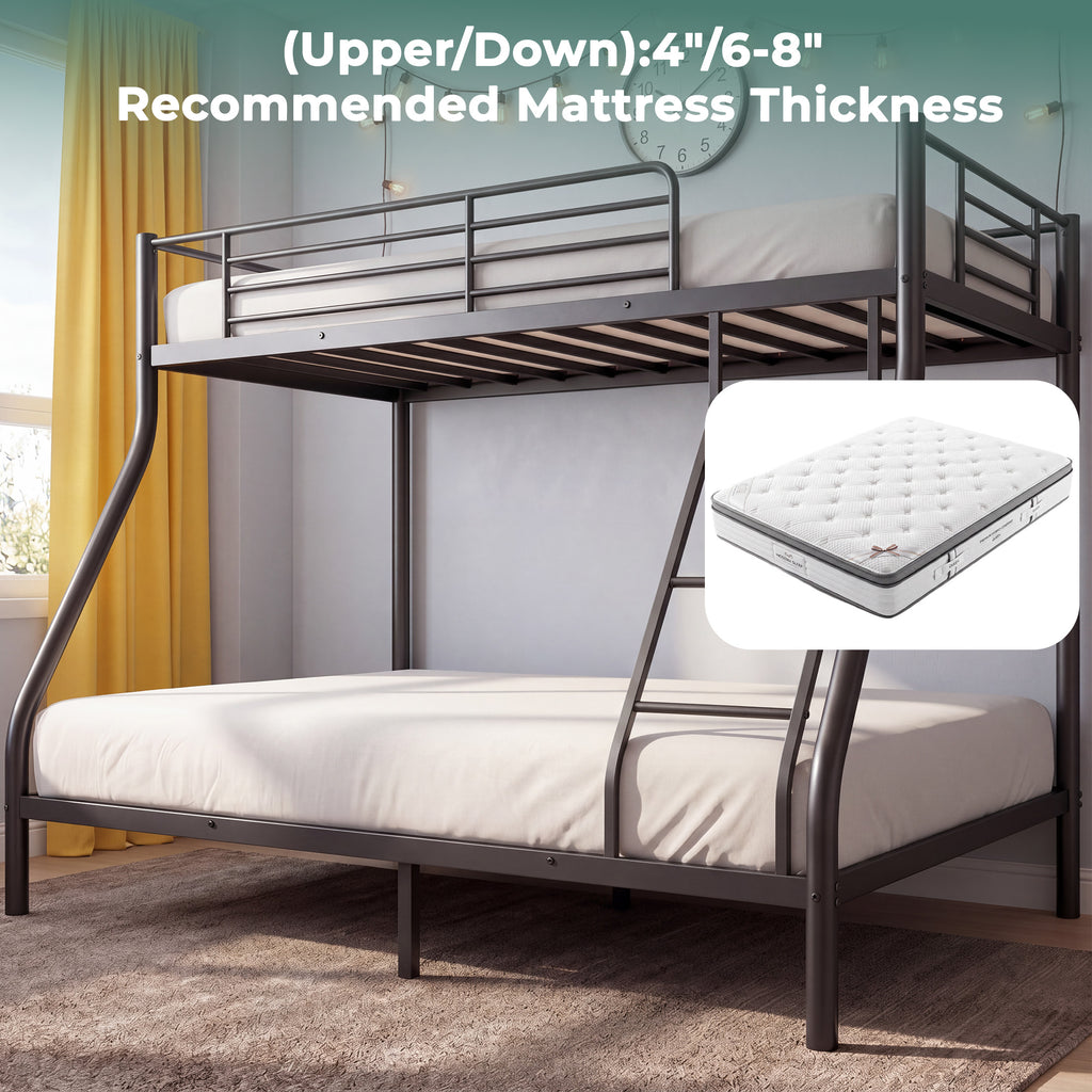 Kdymod Twin over Full Metal Bunk Bed with Stairs & Storage, Heavy Duty Bed Frame for Adults & Teens, No Box Spring Needed, Black