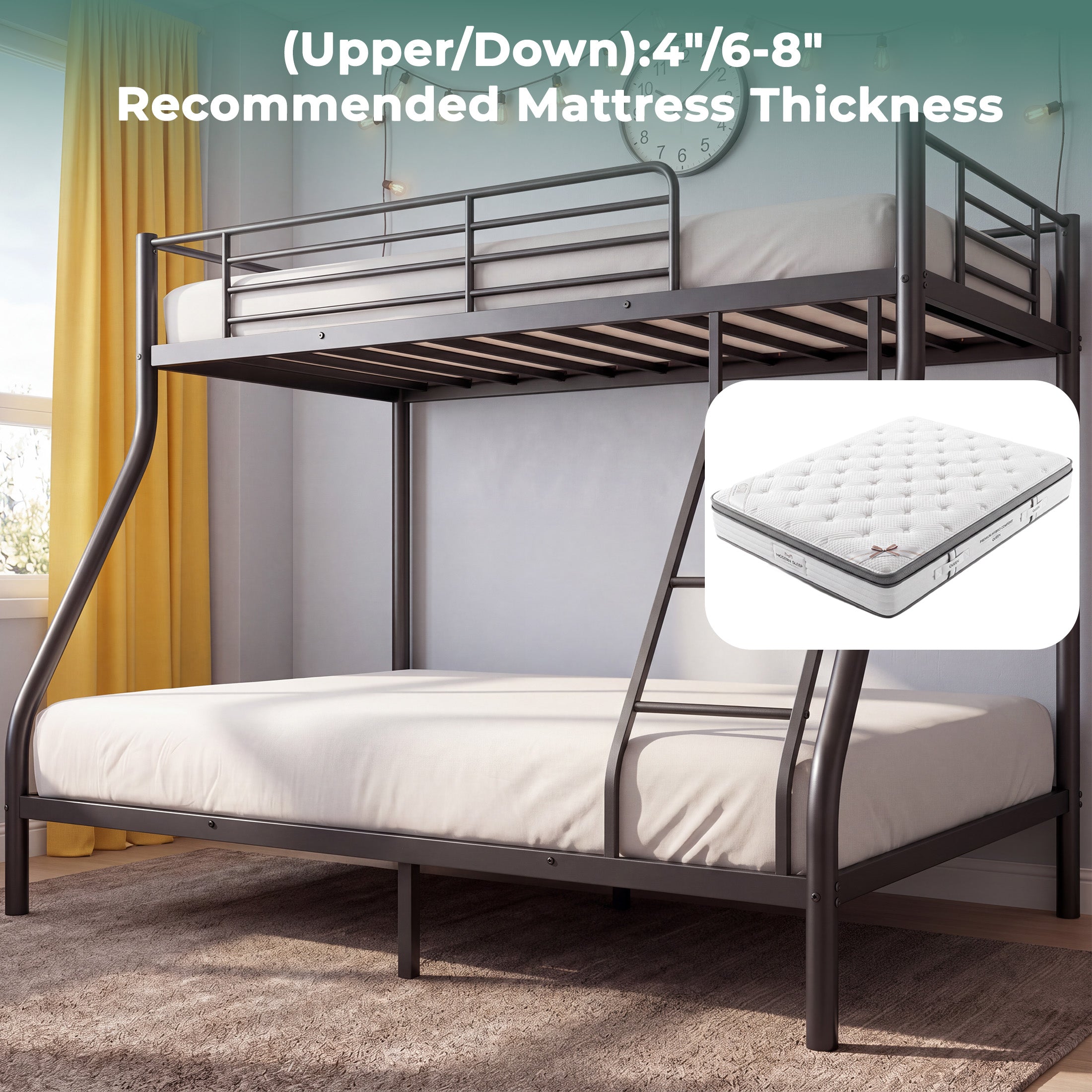 Kdymod Twin over Full Metal Bunk Bed with Stairs & Storage, Heavy Duty Bed Frame for Adults & Teens, No Box Spring Needed, Black