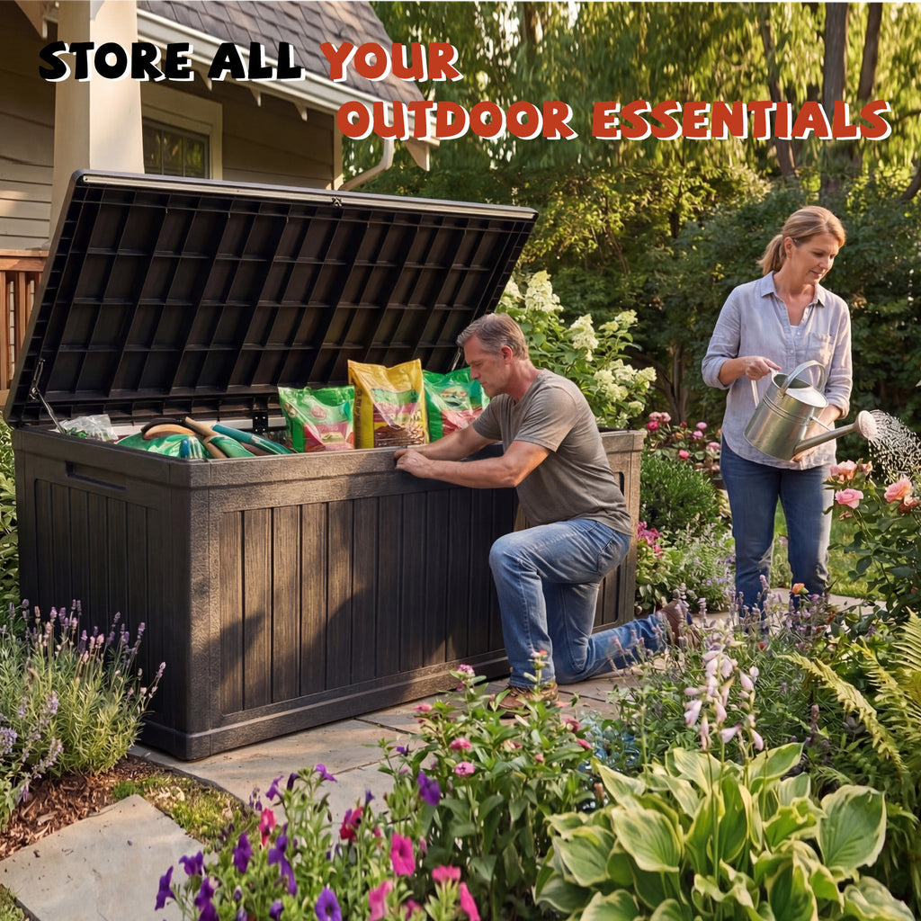 Mersco 260 Gallon Large Deck Box,Lockable Resin Outdoor Indoor Storage Box with Hundles,Waterproof UV Resistant Outside Deck Box for Patio Furniture Cushions, Pool Float,Garden Tool,Black