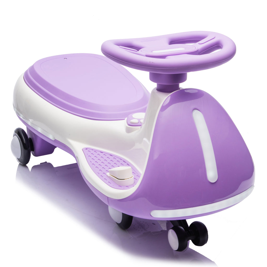 Cirui 12V Kids Electric Wiggle Car, 2-in-1 Swing Ride on Toy for Toddlers Aged 3-8,5MPH Max Speed,Triangular Stability Frame, Flashing Wheels,Bluetooth Music,Purple