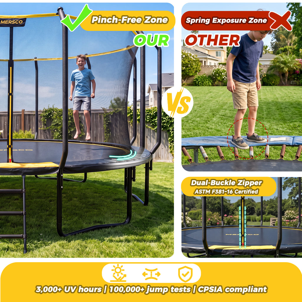 Mersco 16FT Kids Trampoline, Heavy Duty Outdoor Trampoline with Safety Enclosure Net and Upgraded Ladder for Backyard Family Fun, Jumping Trampoline SUPER