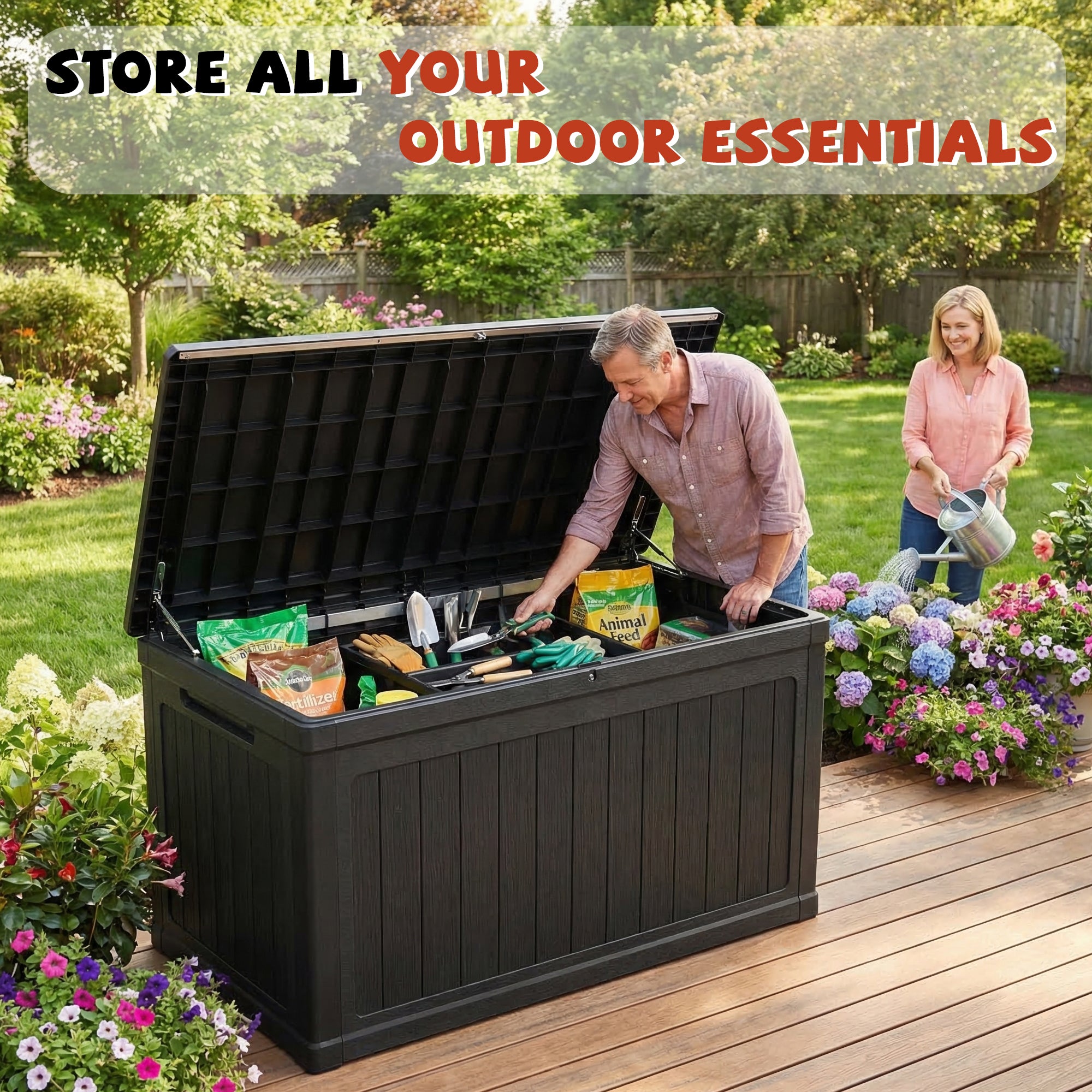 Mersco 230 Gallon Large Deck Box,Lockable Resin Outdoor Indoor Storage Box with Hundles,Waterproof UV Resistant Outside Deck Box for Patio Furniture Cushions, Pool Float,Garden Tool,Black