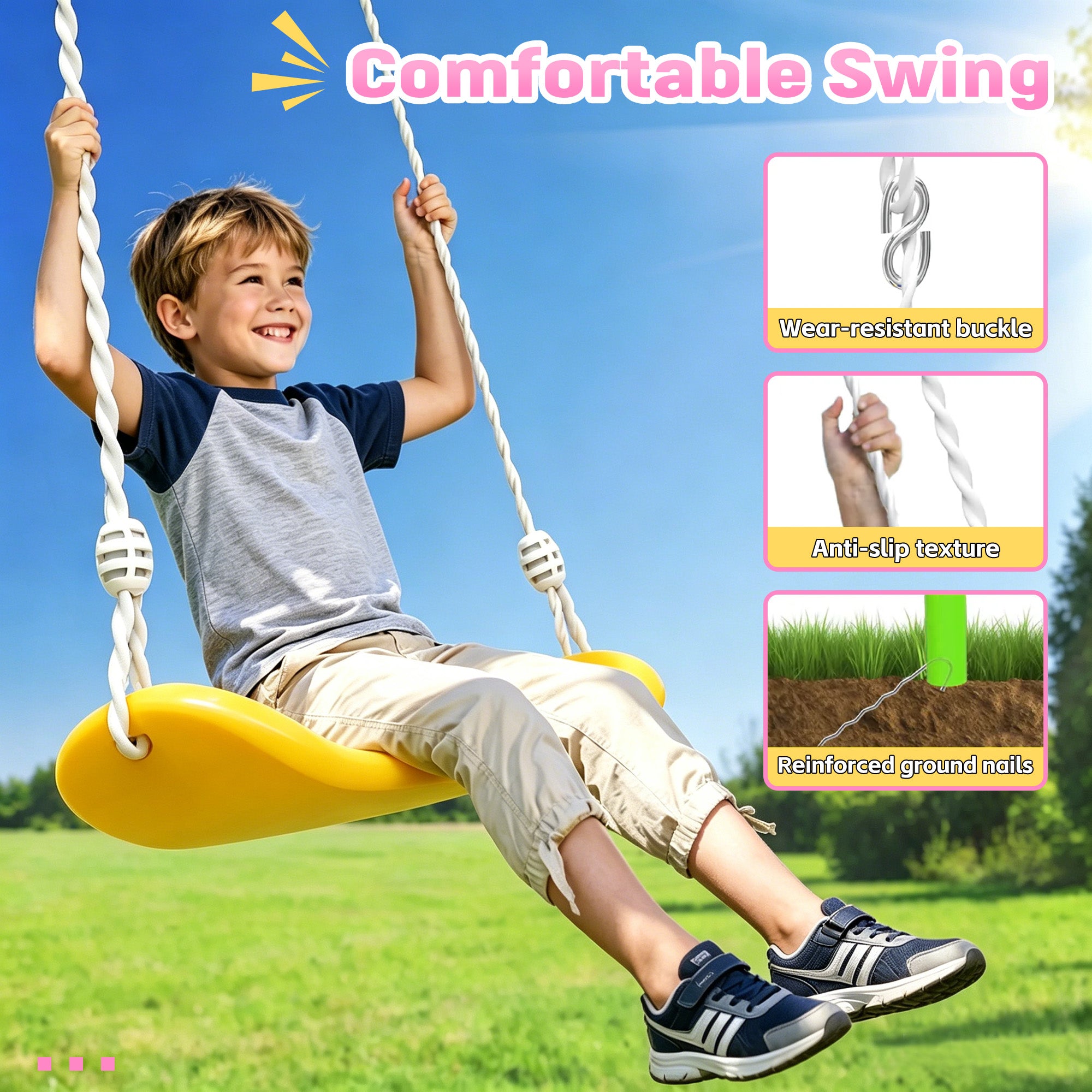 Mersco 3-in-1 Swing Set for Backyard with Slide, Swing Heavy Duty 440lbs Metal Outdoor Swing Stand, Contain 1 Saucer 32" and 1 Belt Seat 26.2" ,Slide for Playground, Backyard Playset