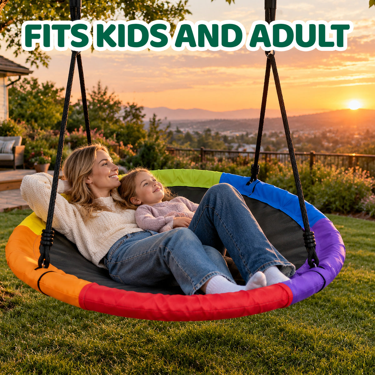 Mersco 60" Saucer Swing with Stand for Adults & Kids, Extra-Large Detachable Round Swing, 440 lbs Heavy-Duty A-Frame for Small Backyards & Camping,Green