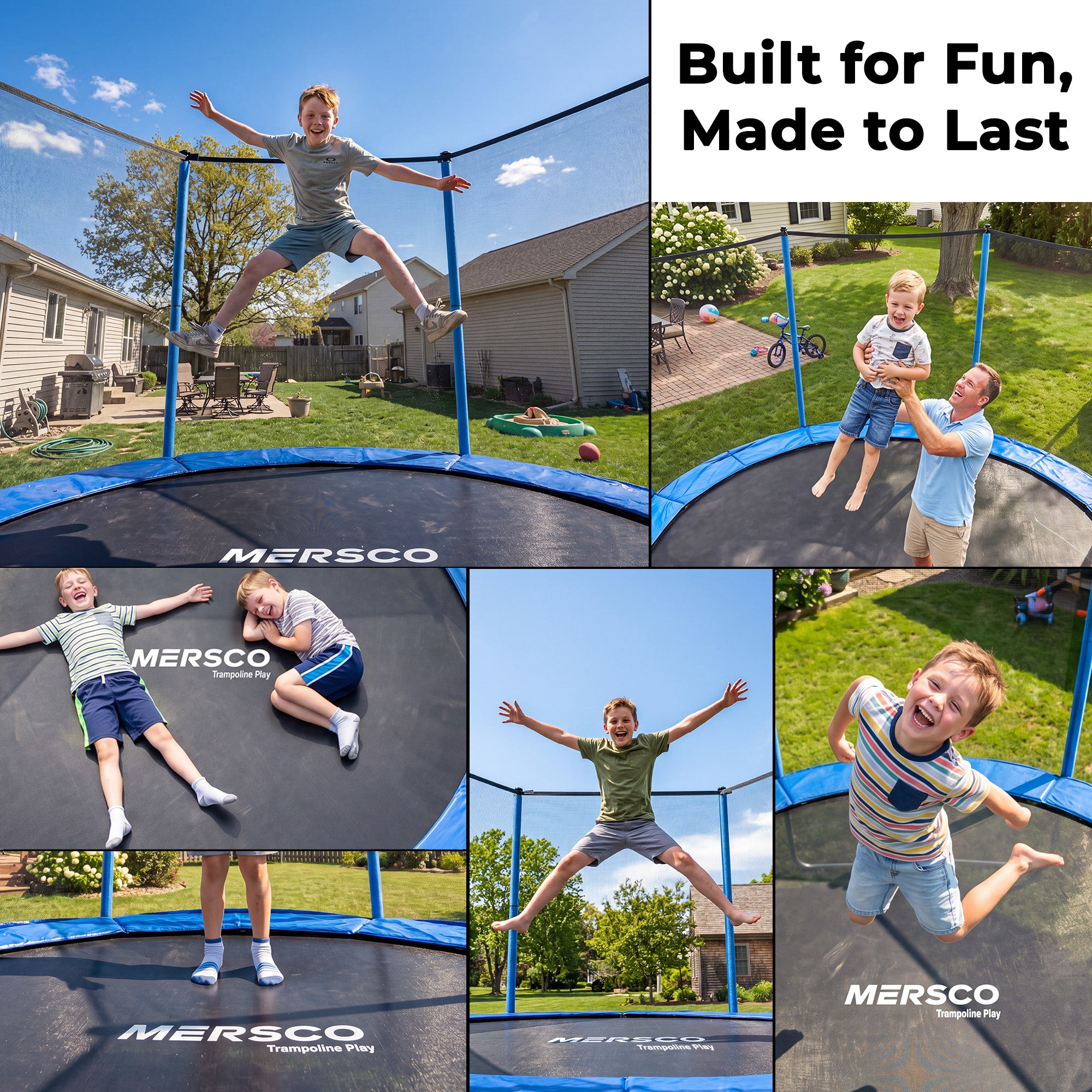 Mersco 10ft Trampoline for Kids,Outdoor Trampoline with Enclosure Net and Ladder,Upright-Poled Backyard Trampoline PLAY for Family Fun,Jumping Trampoline fo Birthday Gifts,Blue