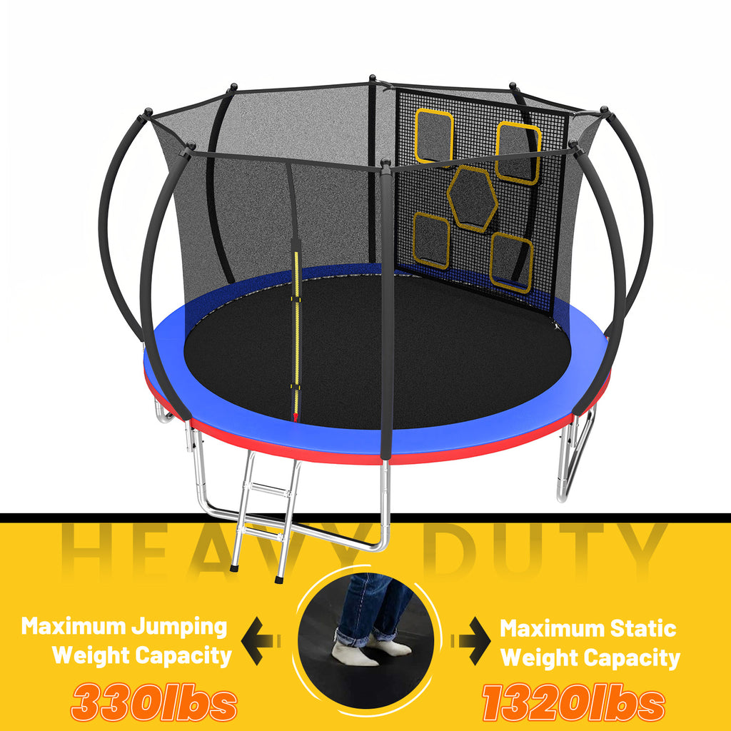 Mersco 12FT Trampoline for Kids with Mulifunctional Target Cloth,Outdoor Recreational Trampolines with Enclosure Net and Ladder,Jumping Trampoline SPACE for Boys and Girls Birthday Gifts,Multicolor