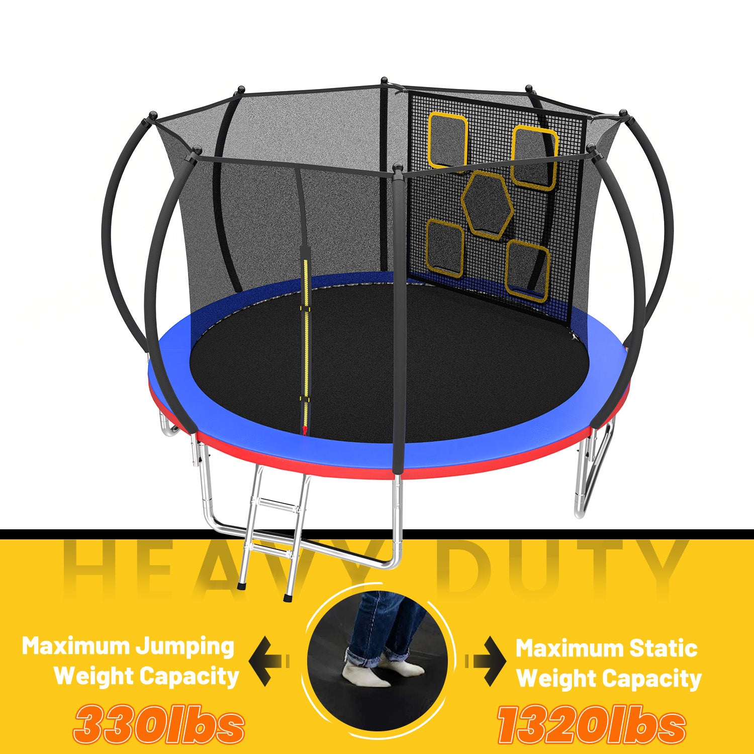 Mersco 12FT Trampoline for Kids with Mulifunctional Target Cloth,Outdoor Recreational Trampolines with Enclosure Net and Ladder,Jumping Trampoline SPACE for Boys and Girls Birthday Gifts,Multicolor