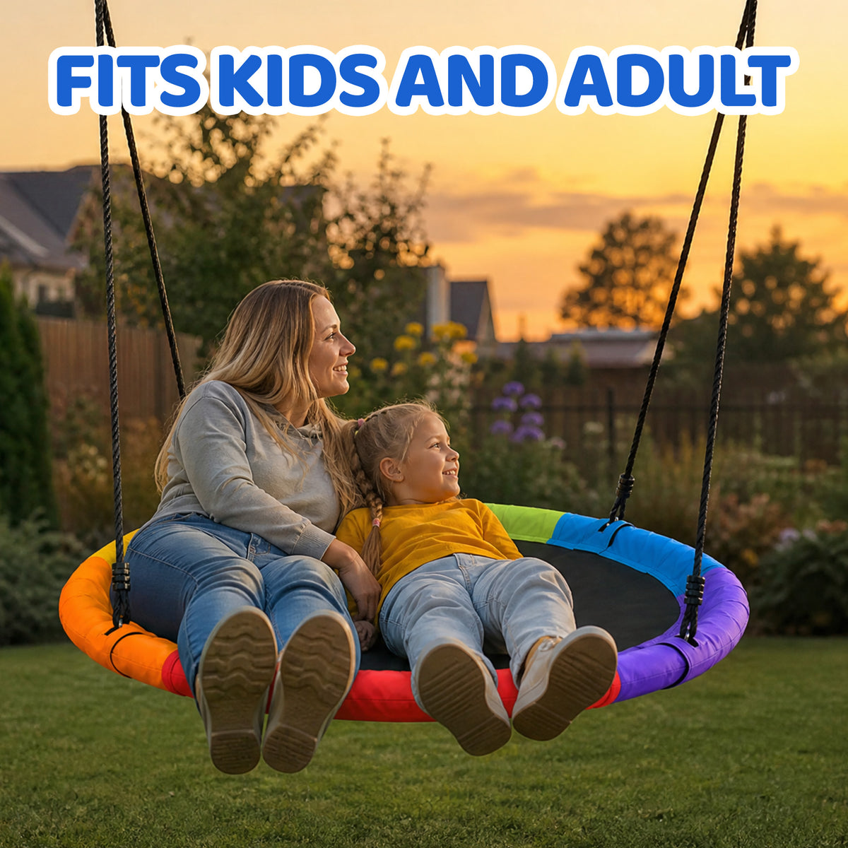 Mersco 48"Swing Set for Backyard with Stand,440 LBS Saucer Swing for Kids Outdoor with Heavy-Duty Metal Frame & Adjustable Ropes Round Swing,Blue