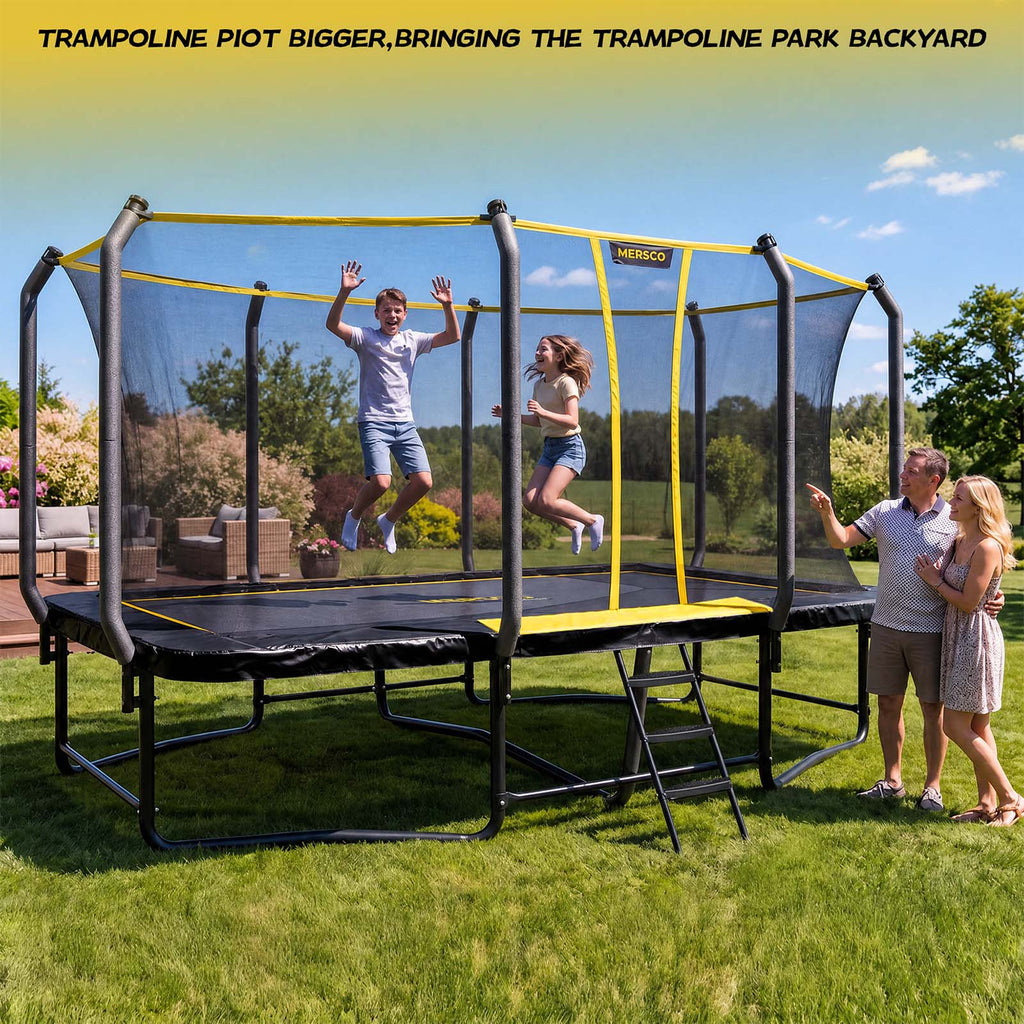 Mersco 9x15FT Kids Adults Trampoline, Heavy Duty Outdoor Trampoline with Safety Enclosure Net and Upgraded Ladder for Backyard Family Fun, Fitness Trampoline MAX