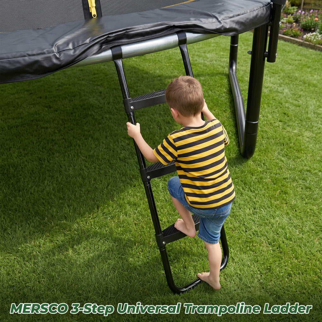 Mersco Weather Resistant Galvanized Steel 3 Step Trampoline Ladder with Wide Skid-Proof Steps Trampoline Climbing Trampoline Safety Ladder with Anti-Slip for Kids,Essential Trampoline Accessories
