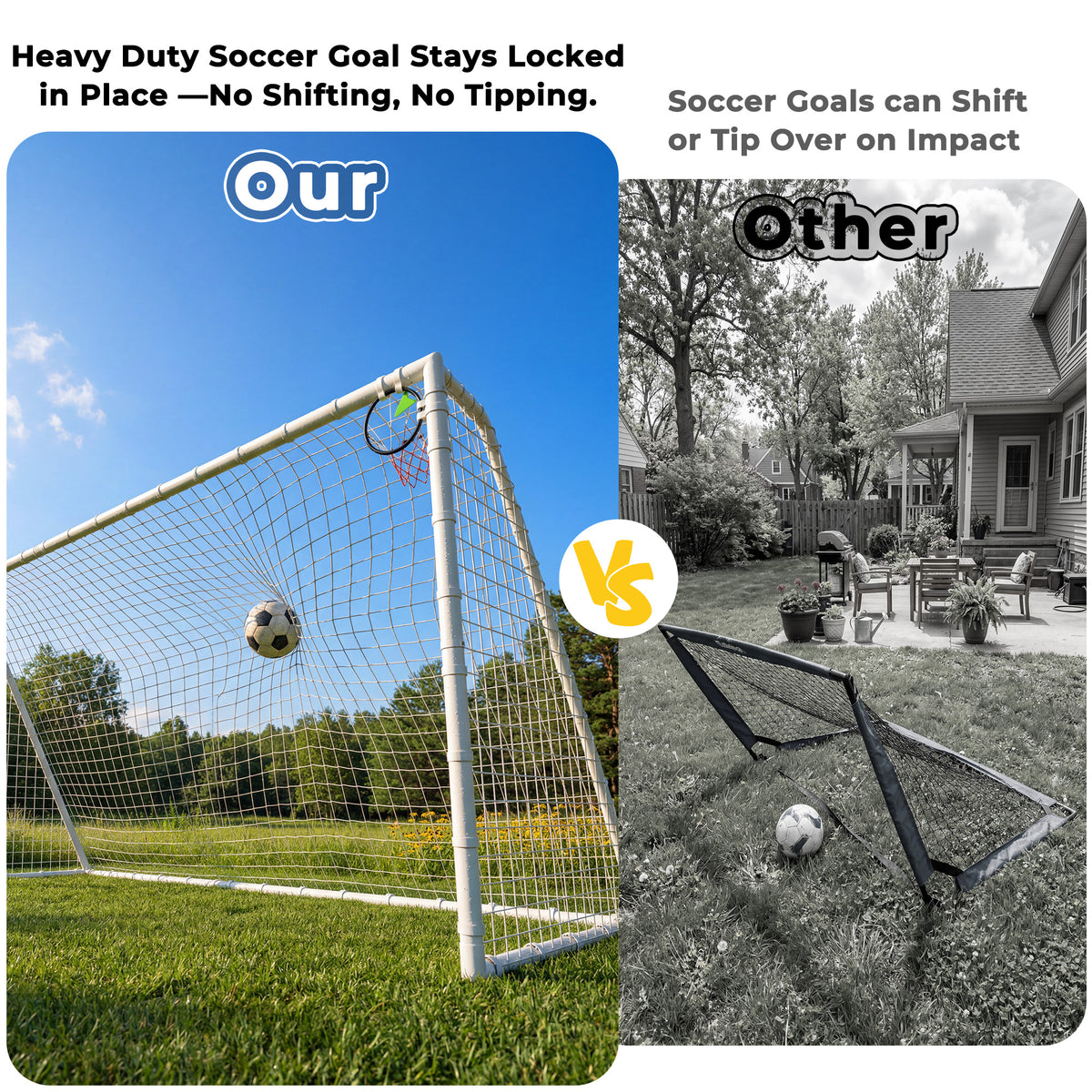 Mersco 16x7 FT Soccer Goal for Backyard, Heavy-Duty Metal Soccer Net, with Shooting Ring, Stakes & Cones, Soccer Training Equipment Set, Soccer Goal for Kids and Adults