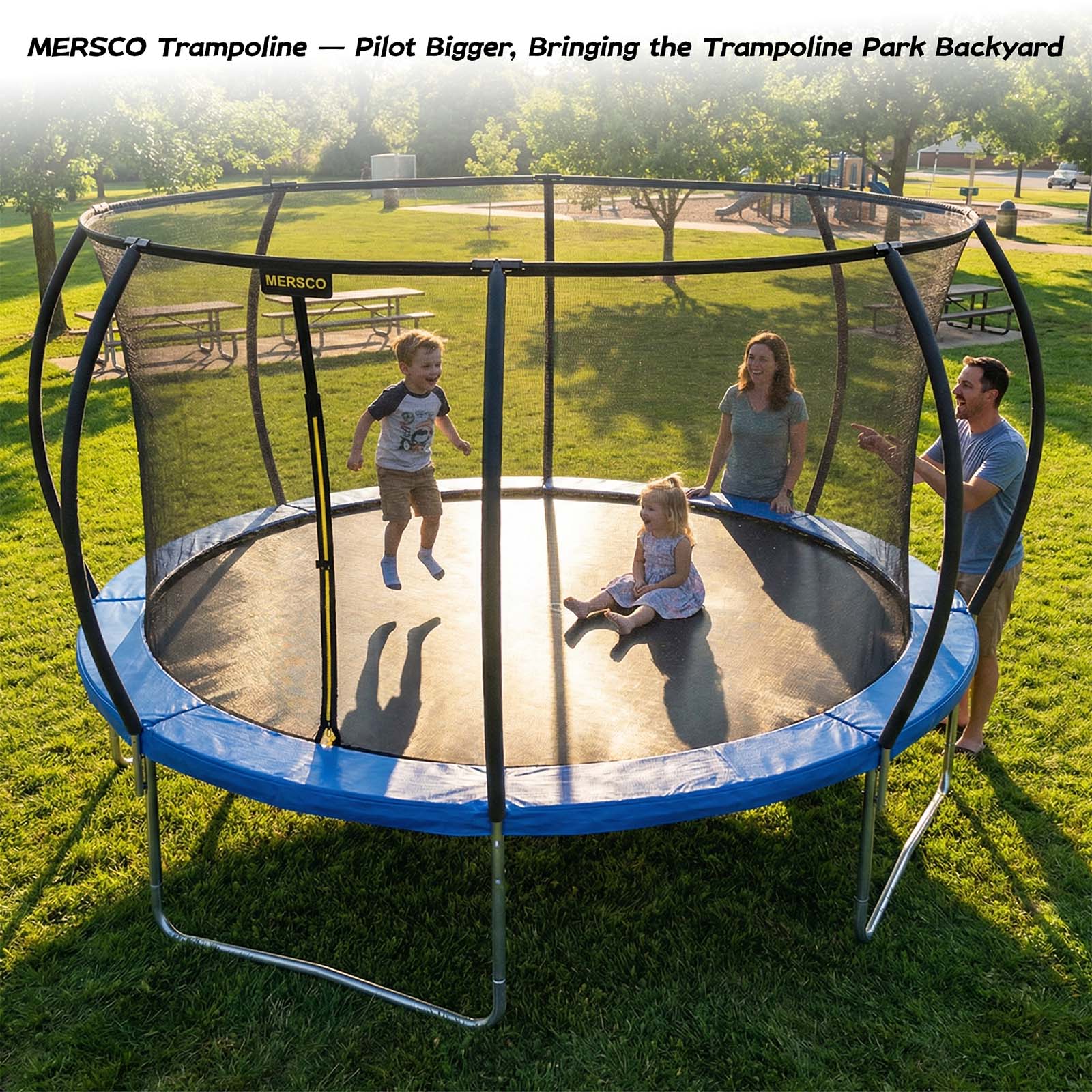 Mersco 14ft Trampoline for Kids and Adults,Pumpkin Outdoor Trampoline with Enclosure and Net,Jumping Trampoline SPACE for Boys and Girls Birthday Gifts,Blue