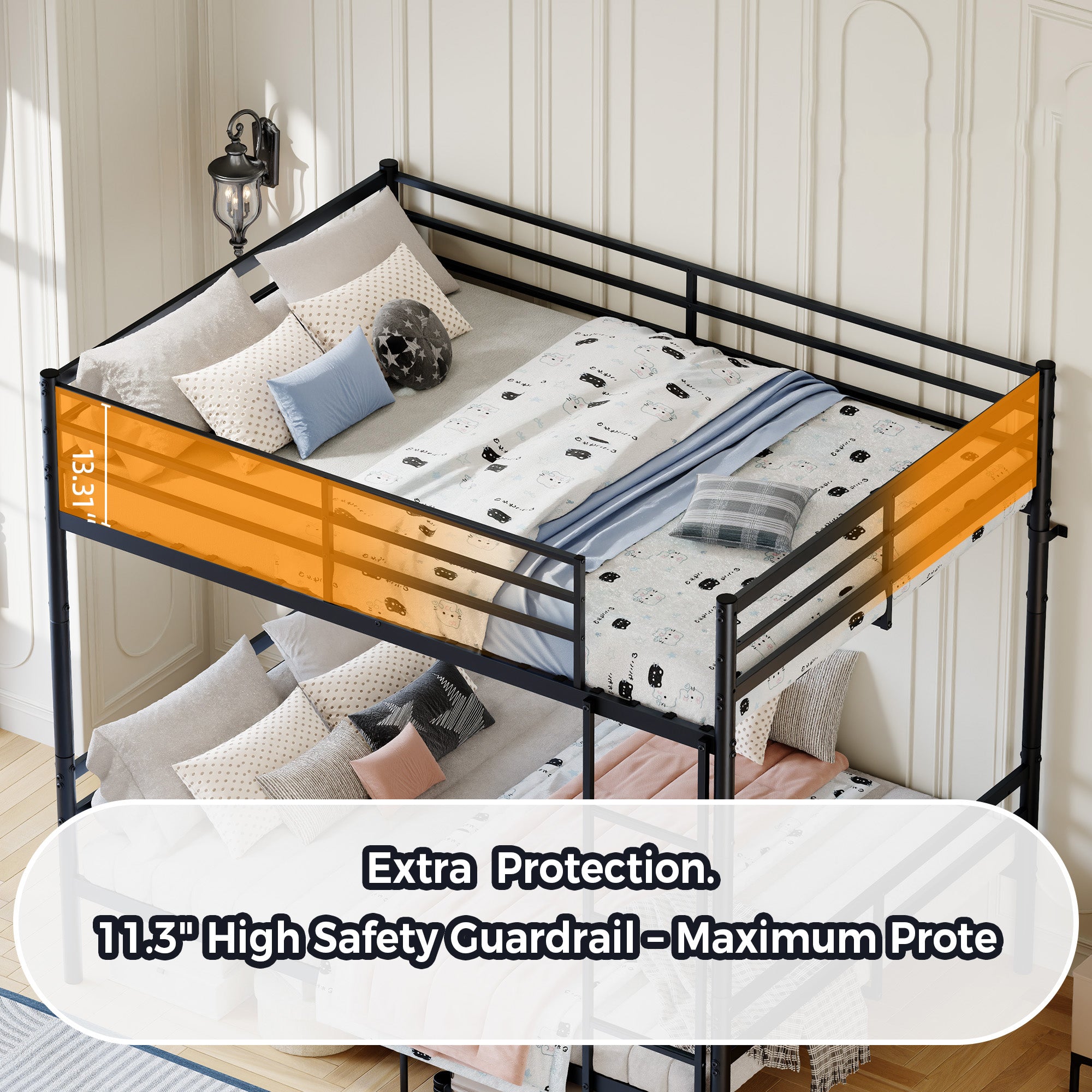 Kdymod Full over Full Metal Bunk Bed with Storage, Converts to 2 Separate Beds, Heavy-Duty & Space-Saving Bed Frame with Built-in Ladder & Safety Guardrail, Black