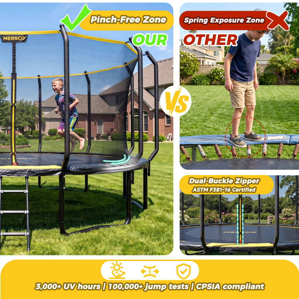 Mersco 15FT Kids Trampoline, Heavy Duty Outdoor Trampoline with Safety Enclosure Net and Upgraded Ladder for Backyard Family Fun, Jumping Trampoline SUPER