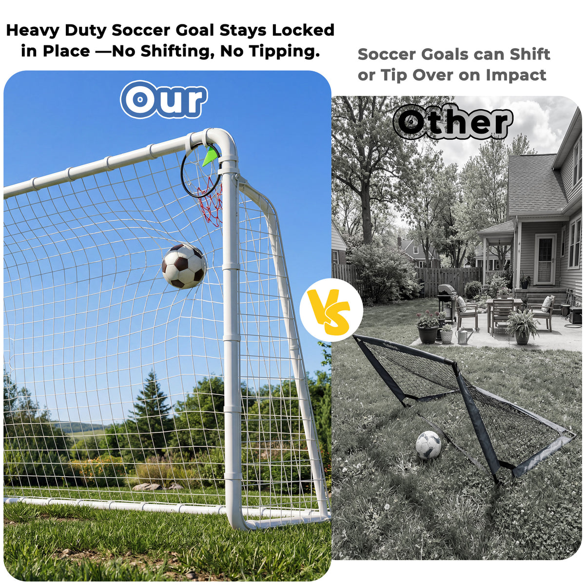 Mersco 12x6 FT Soccer Goal for Backyard, Heavy-Duty Metal Soccer Net, with Shooting Ring, Soccer Training Equipment Set, with 5 Stakes & 6 Cones, Soccer Goal for Kids and Adults,Christmas Gifts