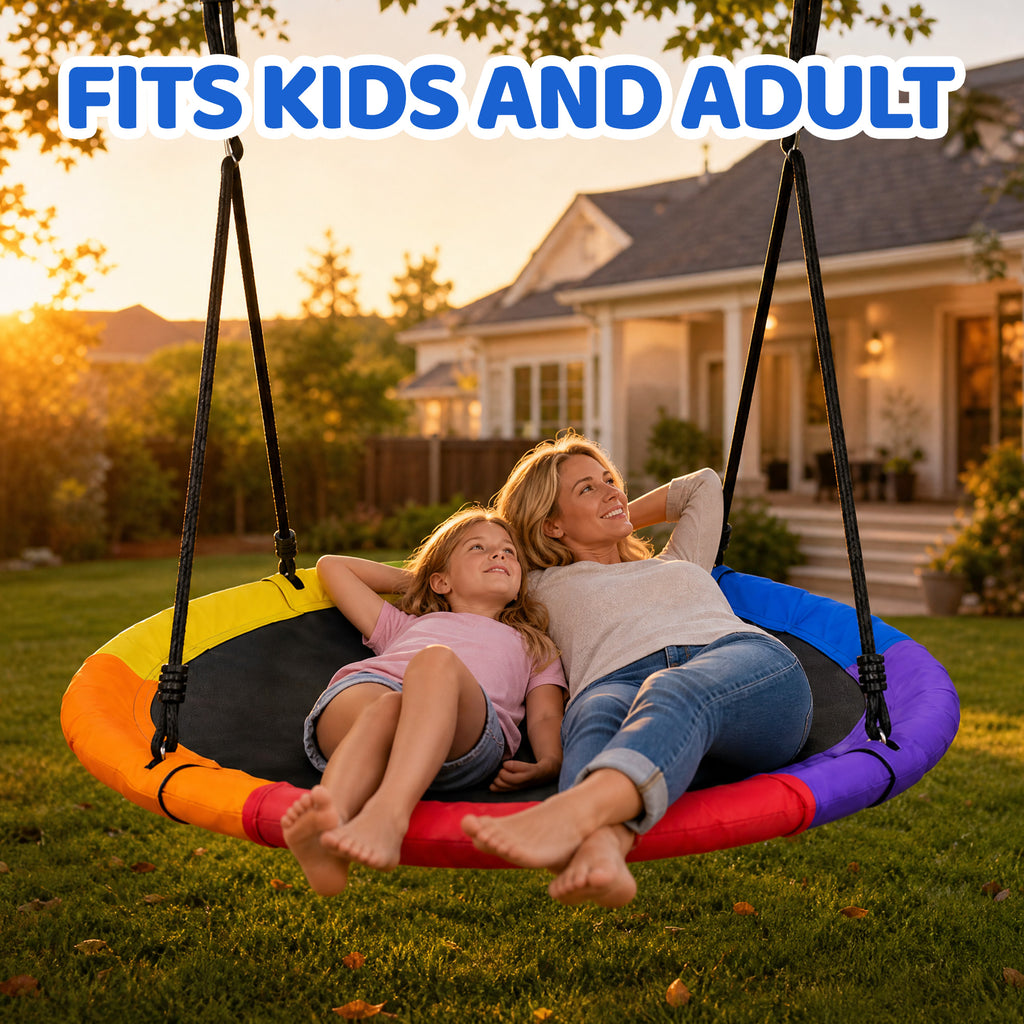 Mersco 60" Saucer Swing with Stand for Adults & Kids, Extra-Large Detachable Round Swing, 440 lbs Heavy-Duty A-Frame for Small Backyards & Camping,Blue